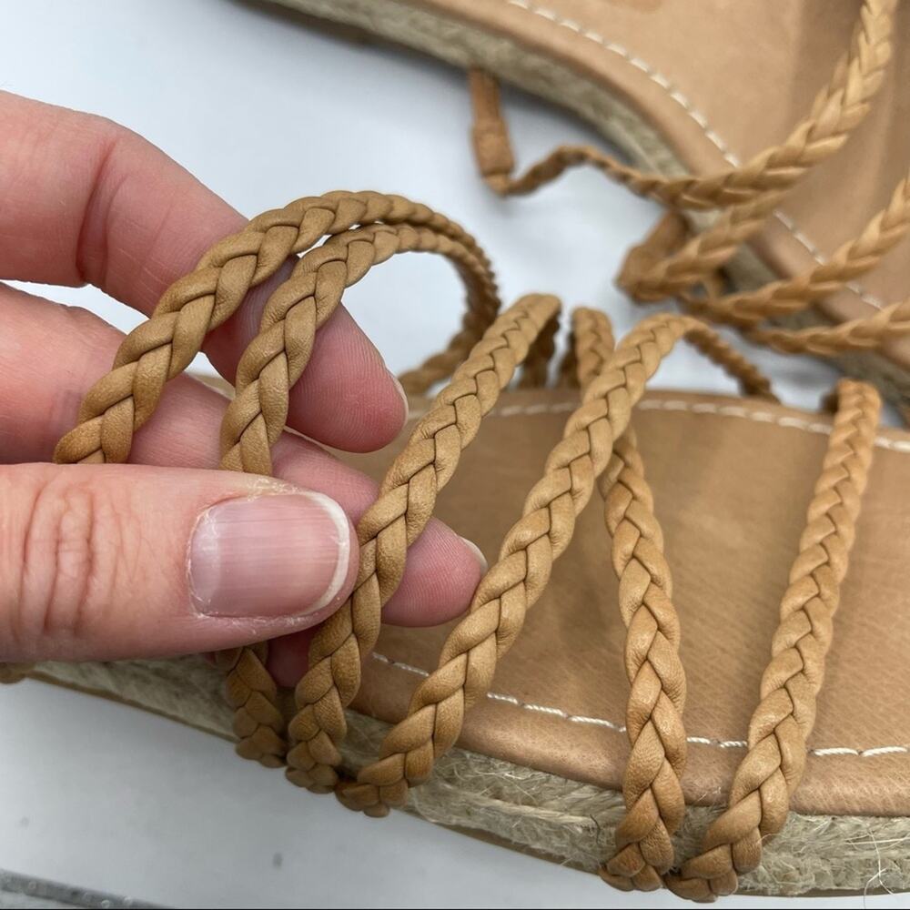 Madewell Platform Espadrille Strappy Sandals Womens 10 Tan Leather Braided Flats - Picture 5 of 7